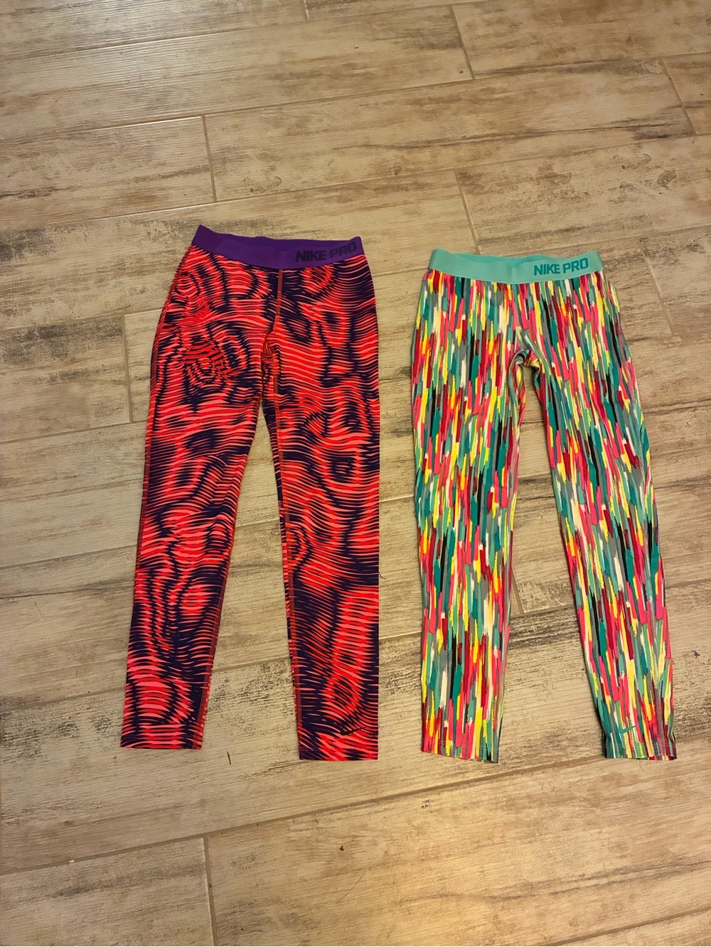 Nike Pro Girls' (Kid) Size Large Bright Patterned Performance Leggings - 2 Pair